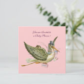 STORK BABY SHOWY, gold-metallisch Einladung (Stehend Vorderseite)