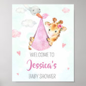 Stork Begrüßung Party Zeichen Girl giraffe Party P Poster (Vorne)