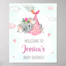 Stork Begrüßungsschild Party Girl Elefanten Plakat