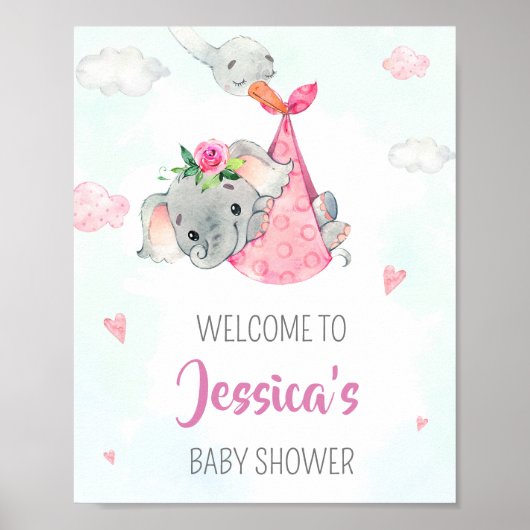 Stork Begrüßungsschild Party Girl Elefanten Plakat (Vorne)