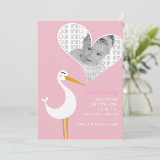 Stork Birth Ankündigung (Stehend Vorderseite)