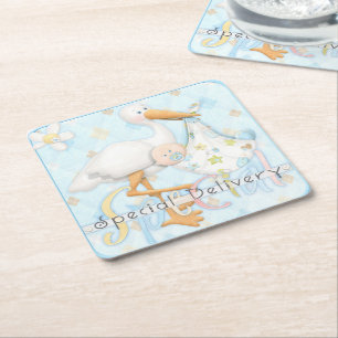 Stork Blue Boy Baby Showdesign Paper Untersetzer