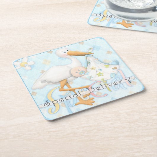 Stork Blue Boy Baby Showdesign Paper Untersetzer (angewinkelt)