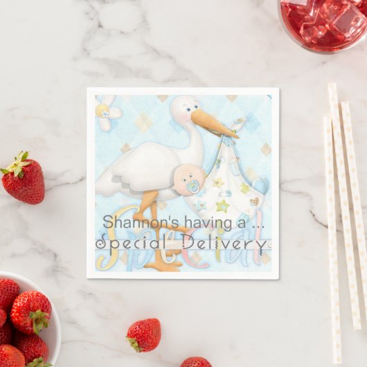 Stork Blue Boy Baby Showpapier Napkins Serviette (Beispiel)