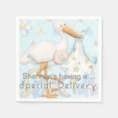 Stork Blue Boy Baby Showpapier Napkins Serviette (Vorderseite)