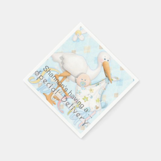 Stork Blue Boy Baby Showpapier Napkins Serviette (Ecke)