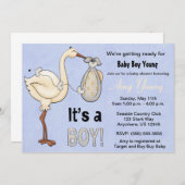 Stork Blue Boy Babydusche Einladung (Vorne/Hinten)