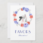 Stork Blue Red Floral Baby Dusche Gefallen Tafelsc Einladung (Vorderseite)