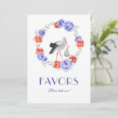 Stork Blue Red Floral Baby Dusche Gefallen Tafelsc Einladung (Stehend Vorderseite)