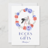 Stork Blue Red Floral Baby Duschtabletts Schild In Einladung (Vorderseite)