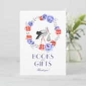 Stork Blue Red Floral Baby Duschtabletts Schild In Einladung (Stehend Vorderseite)