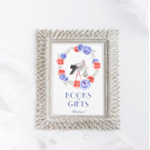 Stork Blue Red Floral Baby Duschtabletts Schild In