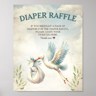 Stork Blue Vintag Classic Diaper Raffle Sign Poster