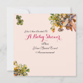 STORK,BLUME GiRL BABY ZEIGEN DEN GEBURTSSTATUS Einladung (Rückseite)