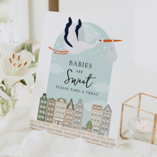 Stork Boho Baby Dusche Babys sind süße Favoriten Sockelschild