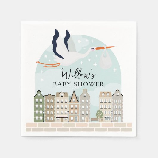 Stork Boho Baby Shower Baby Sprinkle Décor Serviette (Vorderseite)