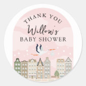 Stork Boho Baby Shower Sprinkle Danke Runder Aufkleber (Vorderseite)