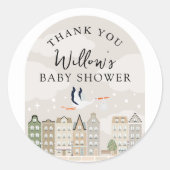 Stork Boho Baby Shower Sprinkle Danke Runder Aufkleber (Vorderseite)
