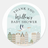 Stork Boho Baby Shower Sprinkle Danke Runder Aufkleber (Vorderseite)