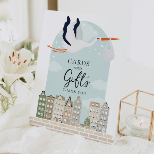 Stork Boho Babydusche Decke Karten und Geschenke Z Sockelschild