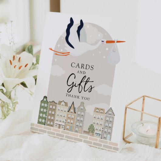 Stork Boho Babydusche Decke Karten und Geschenke Z Sockelschild