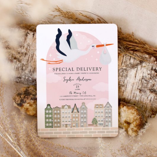 Stork Boho Babydusche Sonderauslieferung Sprinkle Einladung