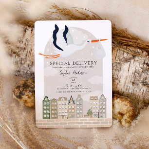 Stork Boho Babydusche Sonderauslieferung Sprinkle Einladung