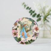 STORK BOY BABY DUSCHE, PINK WILD ROSE MONOGRAM EINLADUNG (Stehend Vorderseite)