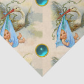 STORK BOY BABY SHOWER BLAUE GEMSTONES SEIDENPAPIER (Detail)