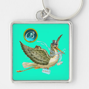 STORK BOY BABY SHOWER BLUE GEM MONOGRAM Aquamarin  Schlüsselanhänger