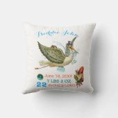 STORK BOY BABY SHOWER Blue White Baby Stats Kissen (Rückseite)