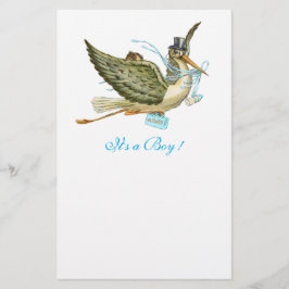 STORK BOY BABY SHOWER Blue White Briefpapier
