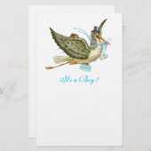 STORK BOY BABY SHOWER Blue White Briefpapier (Vorne/Hinten)