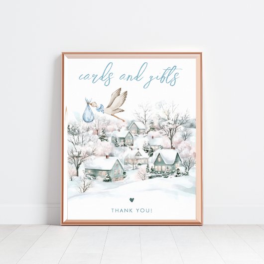 Stork Boy Winter Baby Showkarten & Geschenke Unter Poster