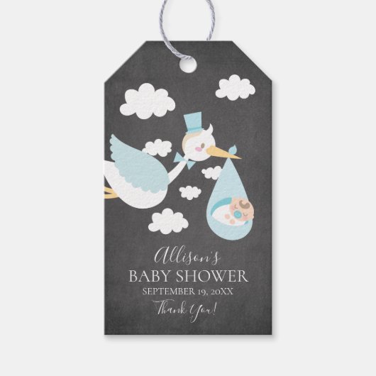 Stork Boys Baby Dusche Gefallen Tag Geschenkanhänger (Vorderseite)
