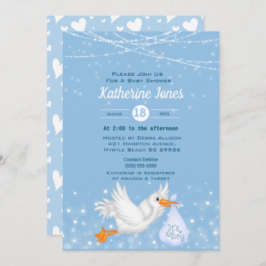 Stork Boys Baby Shower Einladungen (Vorne/Hinten)