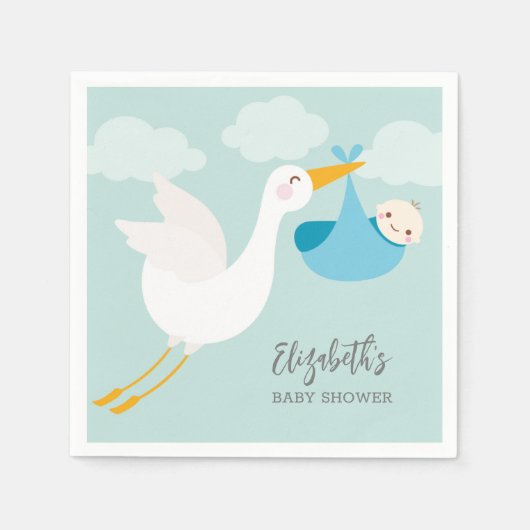 Stork Bundle Boy Baby Dusche Napkins Serviette (Vorderseite)
