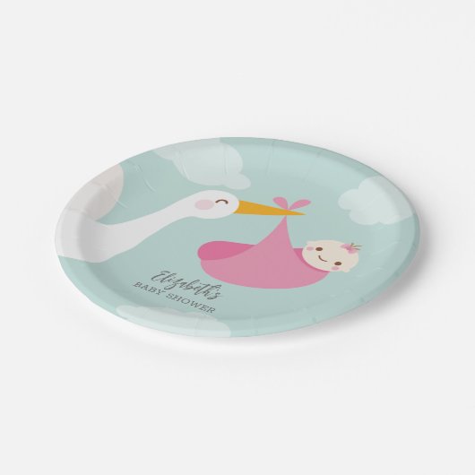 Stork Bundle Girl Babydusche Pappteller (Schrägansicht)