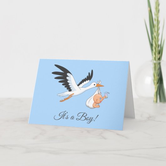 Stork Carry Baby Boy Karte (Vorderseite)