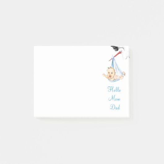 Stork Carry Baby - Cartoon Sweet Funny Hello Post-it Klebezettel (Vorderseite)