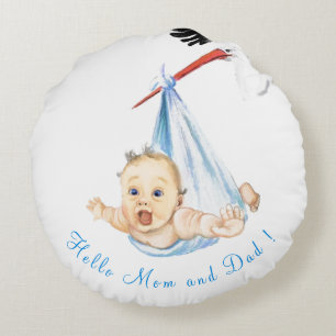 Stork Carry Baby - Cartoon Zeichnend süße Funny Rundes Kissen