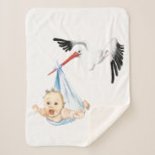 Stork Carry Baby - Cartoon Zeichnend süße Funny Sherpadecke (Vorderseite)