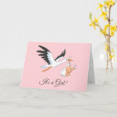 Stork Carry Baby Girl Karte (Gelbe Blume)