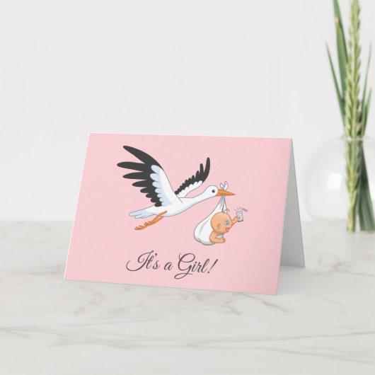 Stork Carry Baby Girl Karte (Vorderseite)