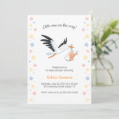 Stork Carry Baby Selfie Baby Dusche Einladung (Stehend Vorderseite)