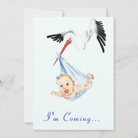 Stork Carry Baby Shower Einladung (Rückseite)