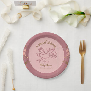 Stork Carry Baby Shower Pappteller