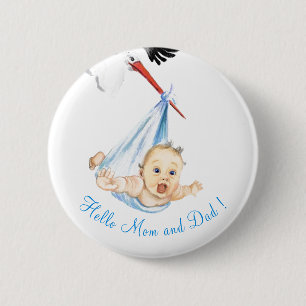 Stork Carry Baby - Zeichnend Cartoon - Spaß Button