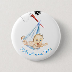 Stork Carry Baby - Zeichnend Cartoon - Sweet Fun Button