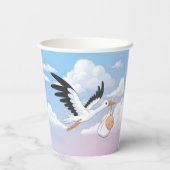 Stork Carrying a Baby Cloudy Sky Pappbecher (Rückseite)